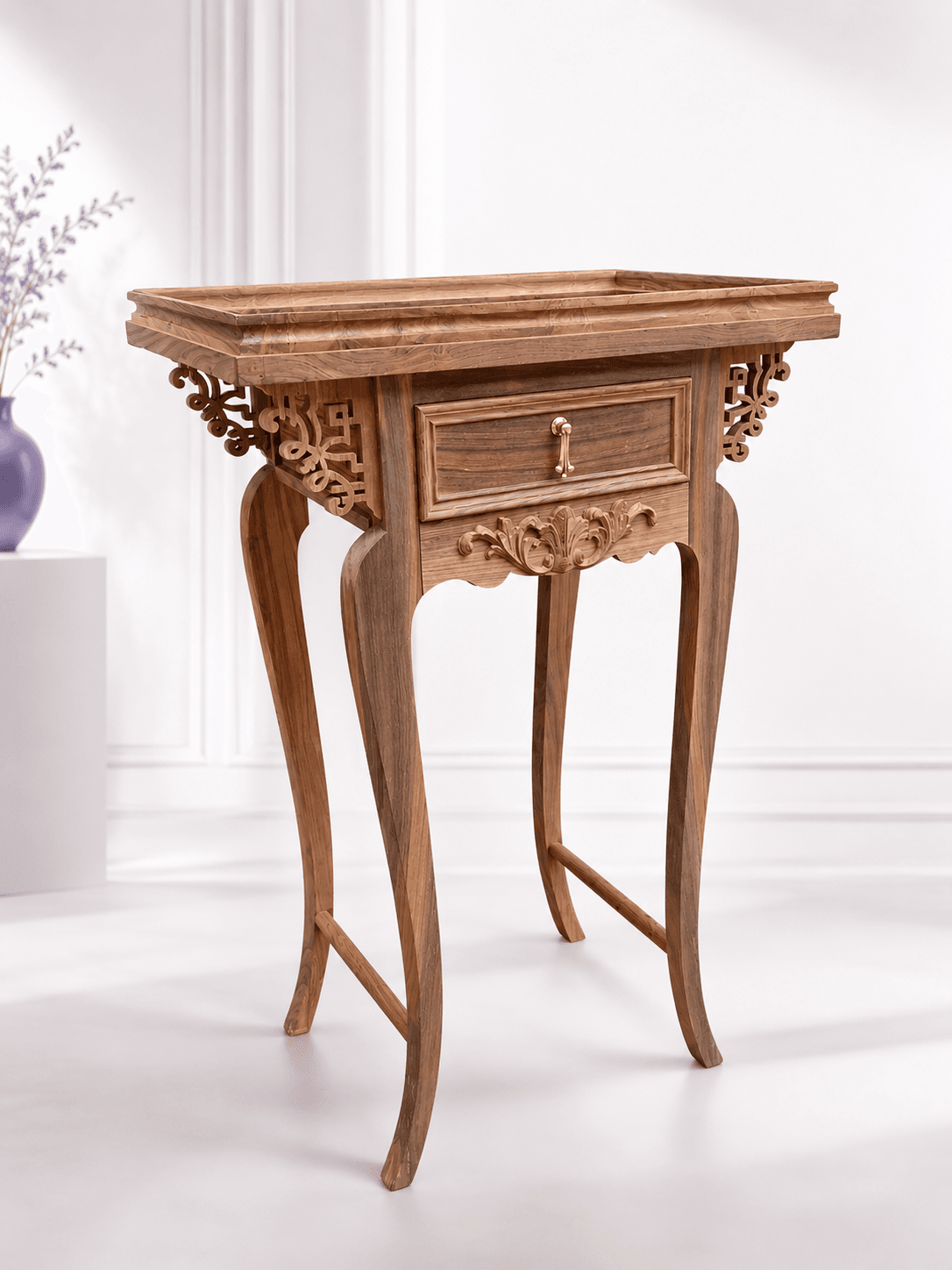 Wooden Lamp Side Table – Handcrafted Carved Design